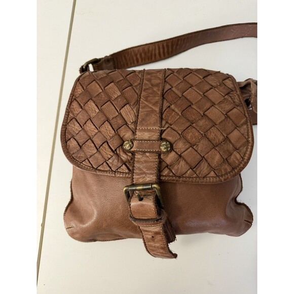 Civico93 Italian Woven Leather Crossbody Shoulder Bag Brown Boho Purse Handbag - Picture 7 of 14